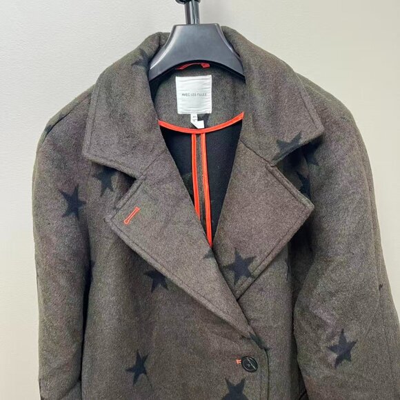 NWOT Anthropologie Wool Blend Green Star Double Face Trench Coat Olive Size M - Picture 5 of 11
